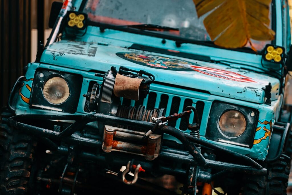 blue and black vintage car