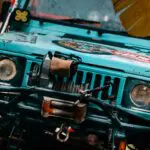 blue and black vintage car